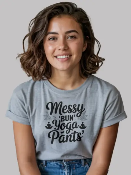 Messy Bun Yoga Pants T-Shirt for Moms - Image 3