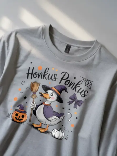 grey honkus ponkus duck halloween t-shirt lifestyle image