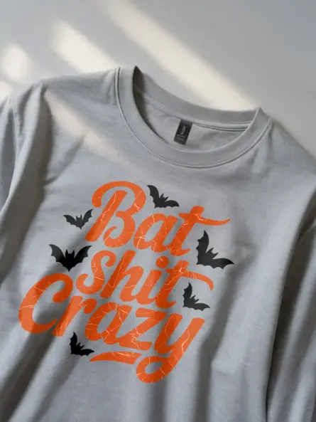 grey Shirt Lifestyle Shot – Bat Shit Crazy – funny bat Halloween t-shirt