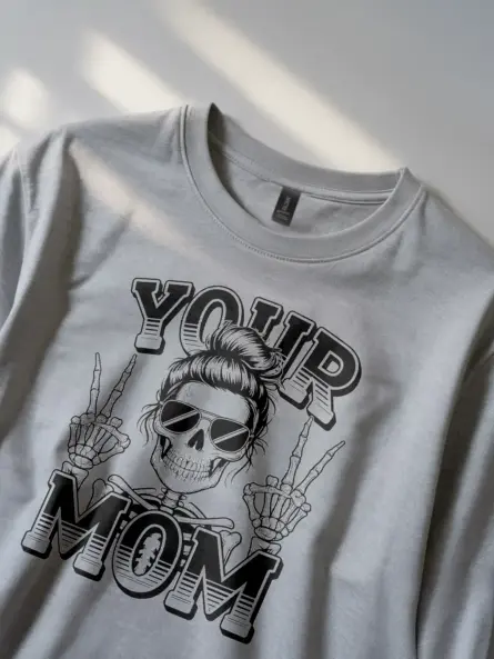 grey lifestyle image retro skeleton mom shirt