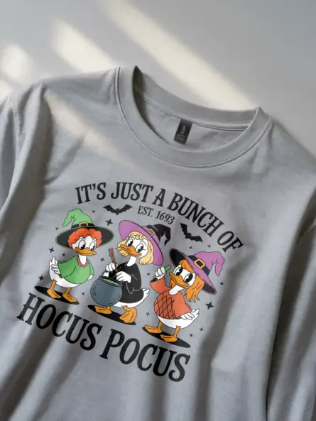 grey Lifestyle – Woman Wearing Just a Bunch of Hocus Pocus T-Shirt for Halloween