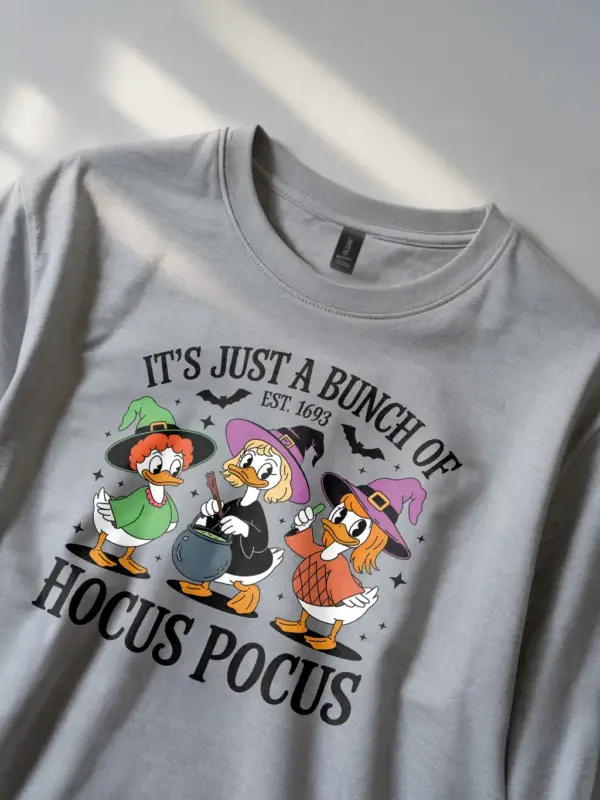 grey Lifestyle – Woman Wearing Just a Bunch of Hocus Pocus T-Shirt for Halloween