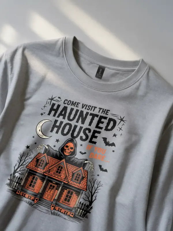 Gray lifestyle – gray haunted house shirt styled for haunted hayride