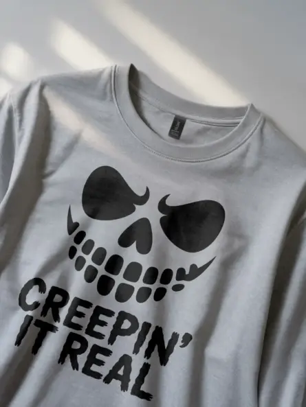 grey Creepin It Real Halloween T-Shirt pun shirt