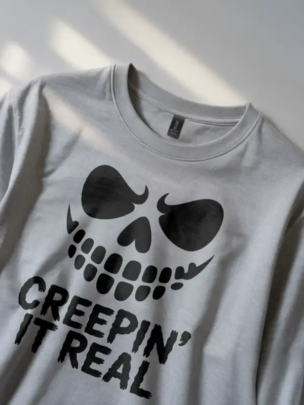 grey Creepin It Real Halloween T-Shirt pun shirt