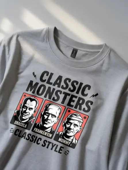 grey Classic Monsters Vintage Horror T-Shirt retro style