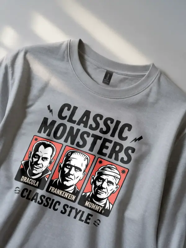 grey Classic Monsters Vintage Horror T-Shirt retro style