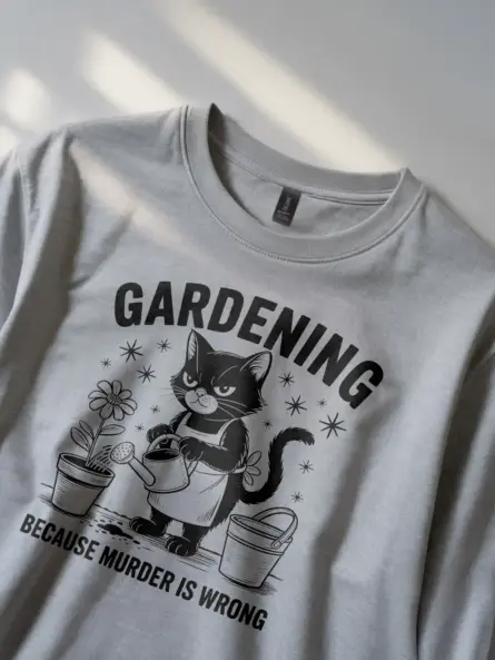 grey lifestyle image gardening because murder is wrong funny gardening cat shirt