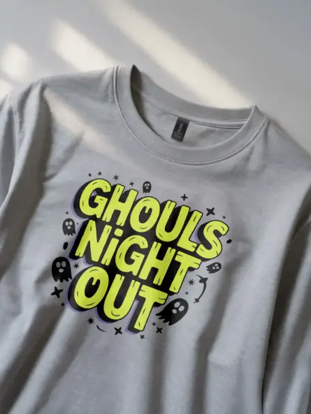 Lifestyle shot grey Ghouls Night Out Halloween T-Shirt for party girls