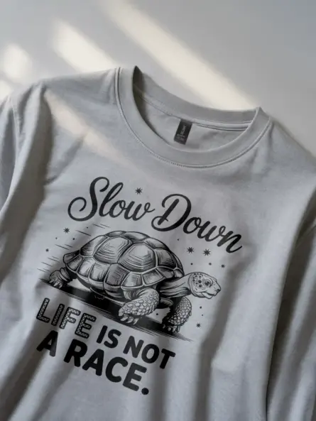 grey – Slow Down Life Is Not a Race – mindfulness turtle t-shirt