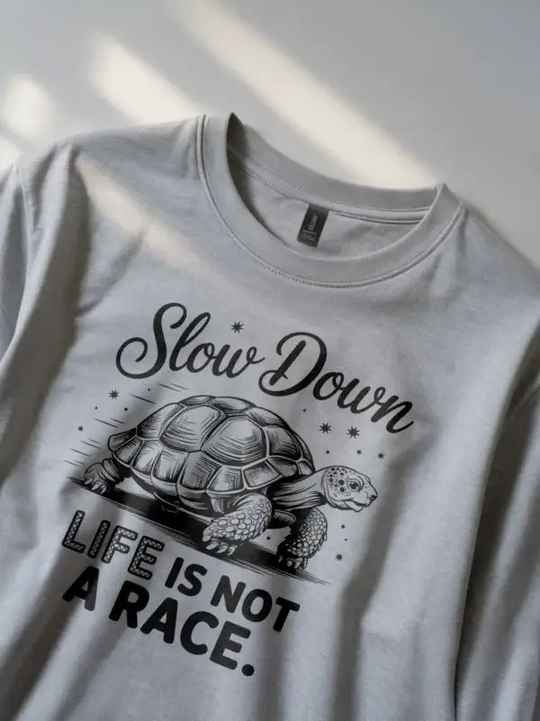 grey – Slow Down Life Is Not a Race – mindfulness turtle t-shirt