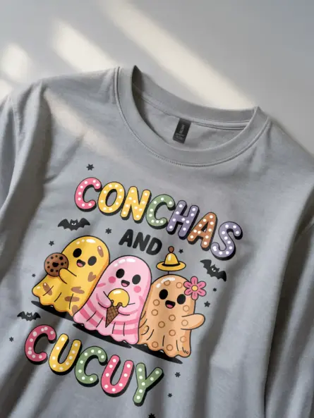 Adorable Conchas Ghost T-Shirt – Fun Latinx Halloween Apparel - Image 5