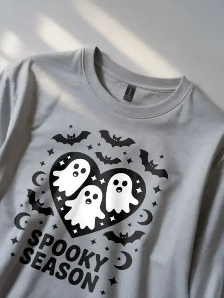 grey lifestyle photo – cute ghost shirt for fall – spooky season ghost shirt