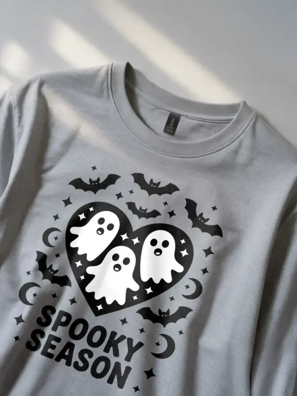 grey lifestyle photo – cute ghost shirt for fall – spooky season ghost shirt