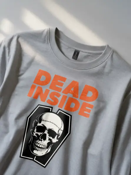 grey Shirt Lifestyle Shot – Dead Inside – dead inside coffin t-shirt