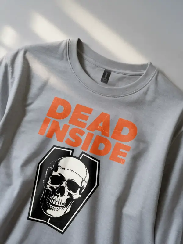 grey Shirt Lifestyle Shot – Dead Inside – dead inside coffin t-shirt