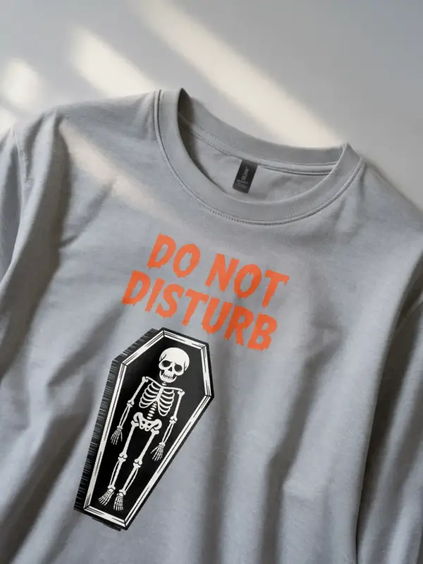 grey Shirt Lifestyle Shot – Do Not Disturb – do not disturb skeleton t-shirt
