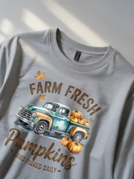 Farm Fresh Pumpkin Truck T-Shirt – Vintage Fall Harvest Tee - Image 3