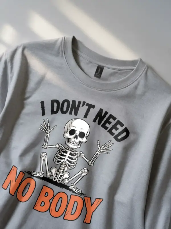 Grey close-up – block text and skeleton joke shirt grey