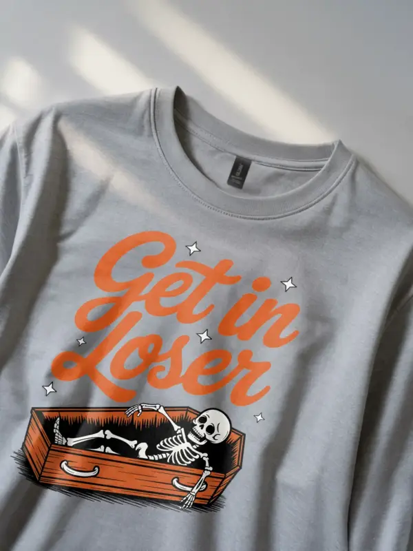 grey Lifestyle Shot Shirt Lifestyle – Goth Skeleton Coffin T-Shirt