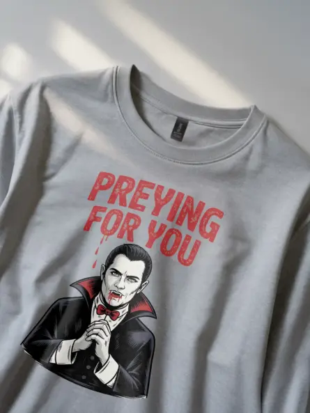 Gothic Vampire Pun T-Shirt – Preying for You Halloween Tee - Image 3