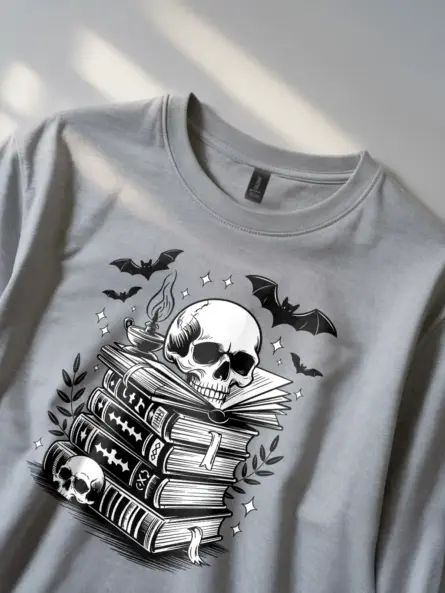 Haunted Library Skull T-Shirt for Bookworms & Dark Academia Fans - Image 5