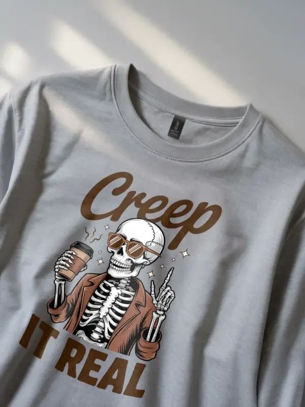 grey close-up – coffee cup detail on grey funny skeleton coffee shirt