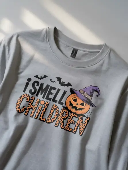 I Smell Children Shirt – Funny Halloween Tee with Pumpkin & Bats - Image 2