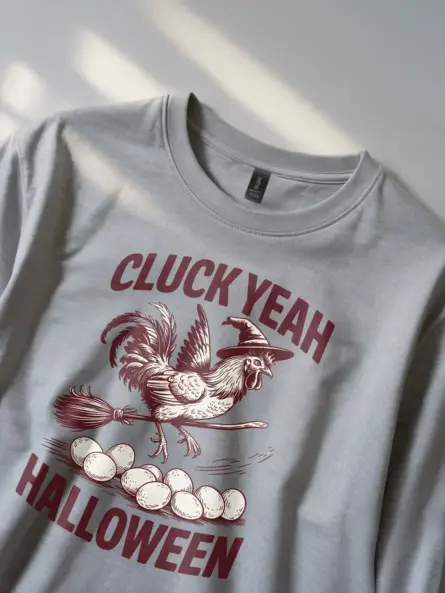 grey close-up print Cluck Yeah Halloween shirt in grey