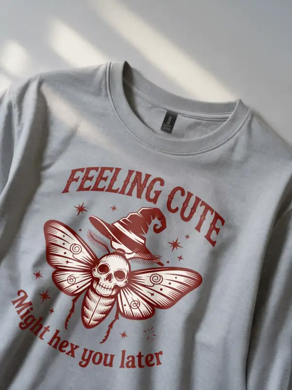 lifestyle – grey witchcore moth skull t-shirt worn by gothic fashion fan