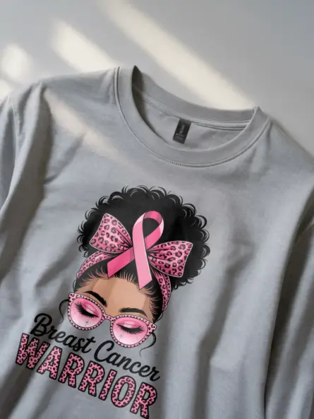 Fierce Breast Cancer Warrior T-Shirt – Afro Pink Ribbon Empowerment Tee - Image 3