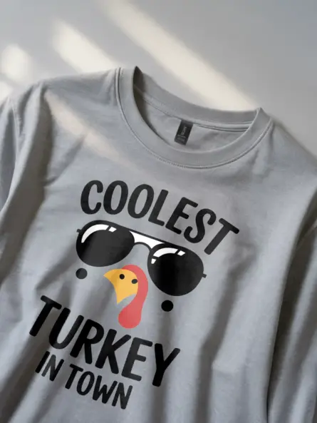 Coolest Turkey in Town Shirt – Funny Thanksgiving Tee for Kids & Teens - Image 2