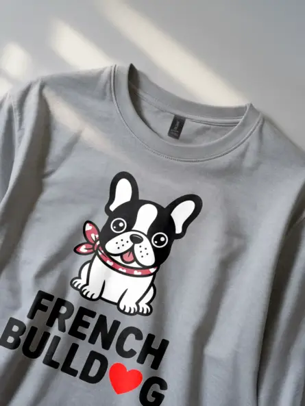 French Bulldog Shirt – Kawaii Dog Mom Gift Tee with Heart Scarf - Image 2