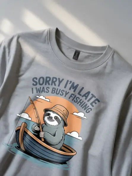 Funny Fishing T Shirt – Lazy Sloth Graphic Tee for Chill Anglers - Image 3