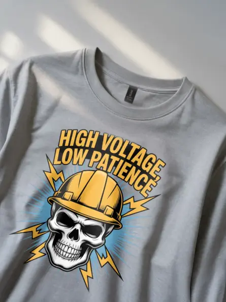 Electrician Skull Shirt High Voltage Low Patience - Image 2
