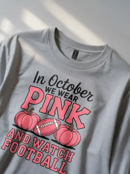 In October We Wear Pink Shirt – Bold Football & Breast Cancer Awareness Tee - Image 2