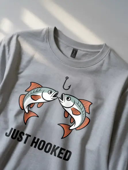 Just Hooked Shirt – Funny Romantic Fishing Tee for Couples - Image 2