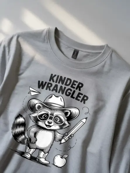 Adorable Kindergarten Teacher T-Shirt – Raccoon Kinder Wrangler Design - Image 3