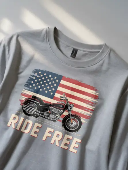 Bold Patriotic Biker T-Shirt – Ride Free with American Pride - Image 2