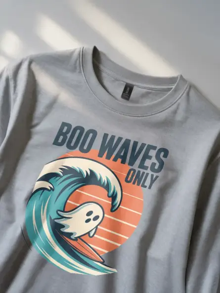 Surfing Ghost T-Shirt – Boo Waves Only Retro Tee - Image 2