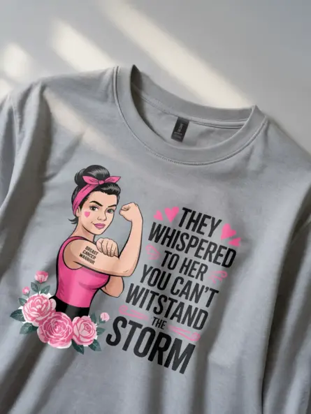 They Whispered to Her Shirt – Rosie Pink Ribbon Power Tee - Image 3