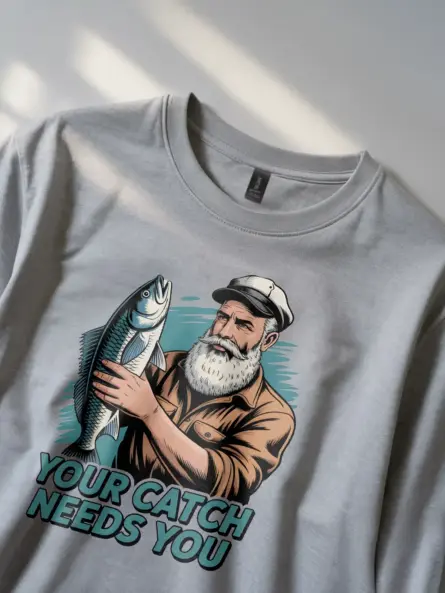 Vintage Fishing T Shirt – Bold Bearded Angler Tee for Outdoorsmen - Image 2