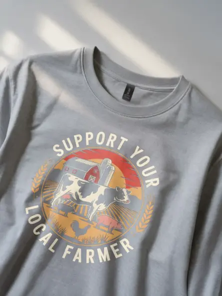 grey Shirt Front View - Emblem Farm Life Shirt - support your local farmer t-shirt