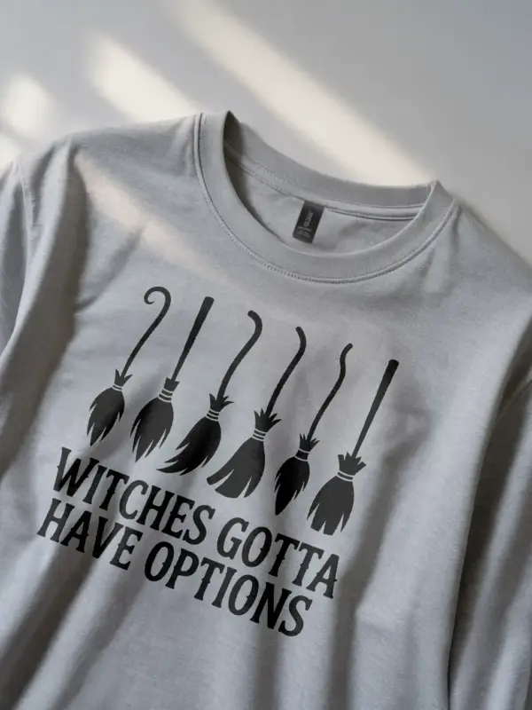 grey funny witch broomstick t-shirt design with broom graphic