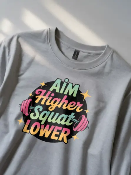 Retro "Aim Higher Squat Lower" Women's Squat Motivation T-Shirt - Image 3