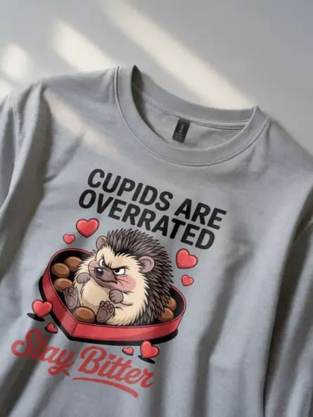 Anti Valentines Day Shirt with Grumpy Hedgehog – Stay Bitter Tee - Image 2
