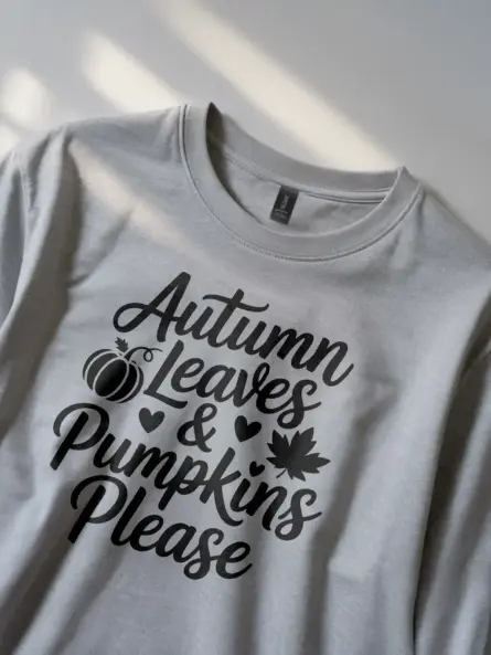 Chic Autumn Leaves and Pumpkins Shirt – Cozy Fall Graphic Tee - Image 2