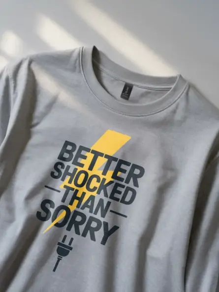 Grey Better Shocked Than Sorry Shirt Lifestyle – graphic electrician shirt with plug and bolt