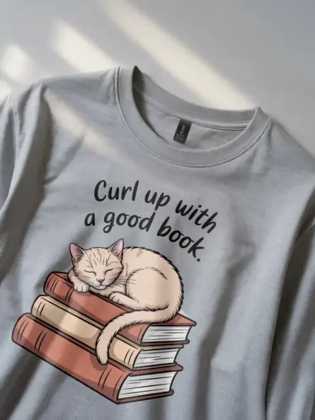 Cozy Bookworm Cat Shirt – Curl Up with a Good Book Tee - Image 2