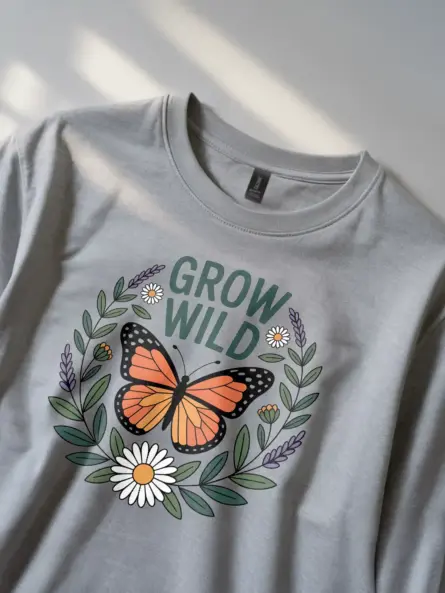 Butterfly Nature T-Shirt – “Grow Wild” Floral Garden Graphic Tee - Image 3